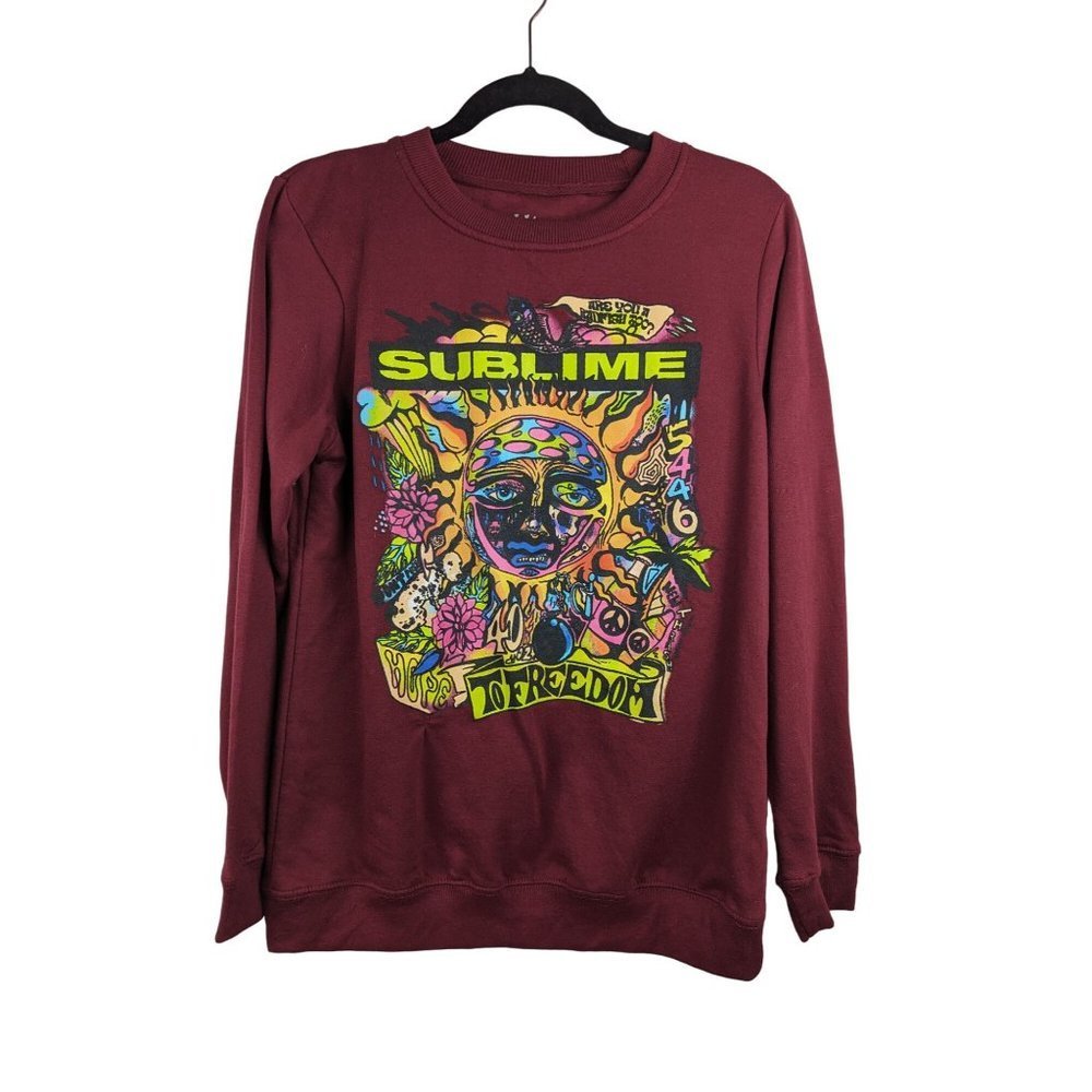 Red Crew Neck Sweater with Vibrant Graphic Design